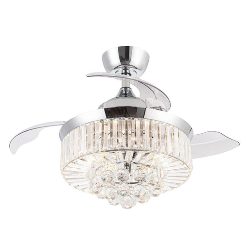 36" Broxburne Modern Chrome Downrod Mount Crystal Ceiling Fan with Lighting and Remote Control - Sweatfully