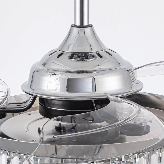 36" Broxburne Modern Chrome Downrod Mount Crystal Ceiling Fan with Lighting and Remote Control - Sweatfully