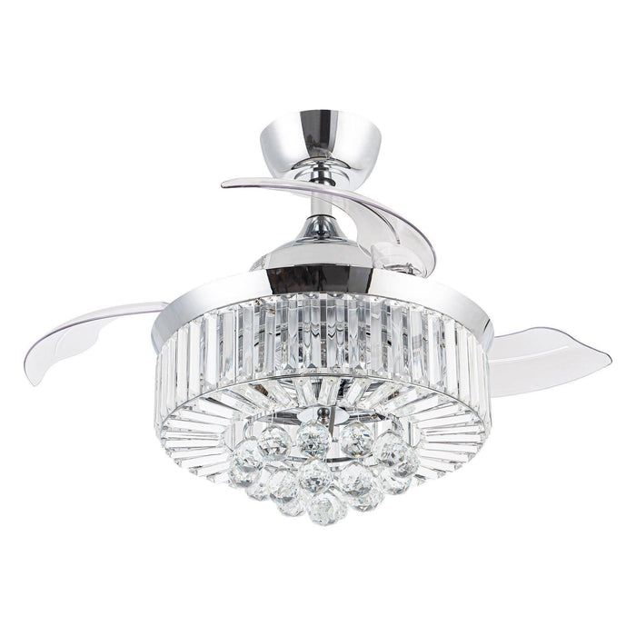 36" Broxburne Modern Chrome Downrod Mount Crystal Ceiling Fan with Lighting and Remote Control - Sweatfully