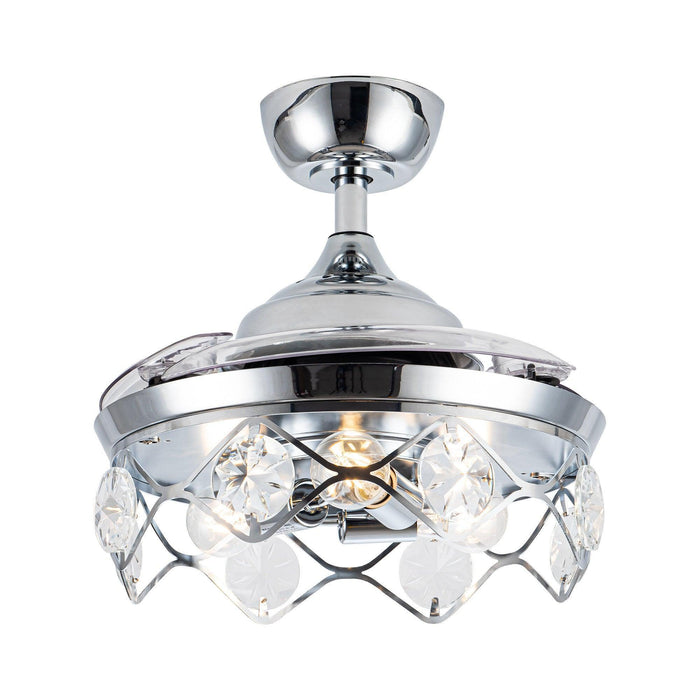 36" Broxburne Modern Chrome Downrod Mount Crystal Ceiling Fan with Lighting and Remote Control - Sweatfully
