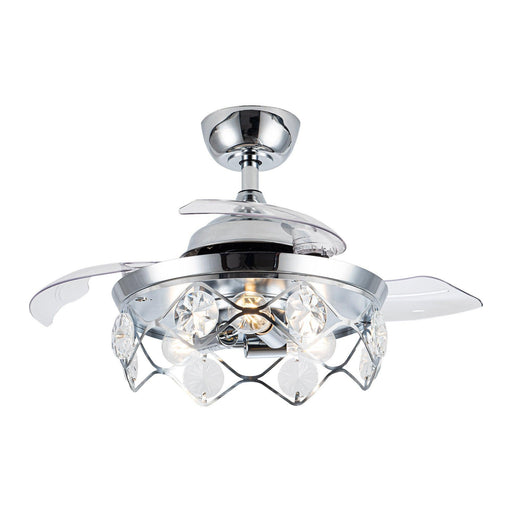 36" Broxburne Modern Chrome Downrod Mount Crystal Ceiling Fan with Lighting and Remote Control - Sweatfully