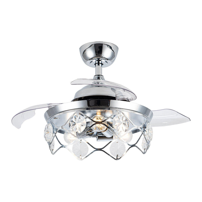 36" Broxburne Modern Chrome Downrod Mount Crystal Ceiling Fan with Lighting and Remote Control - Sweatfully