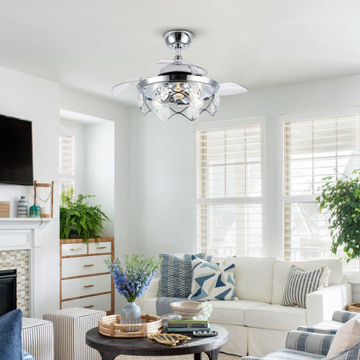 36" Broxburne Modern Chrome Downrod Mount Crystal Ceiling Fan with Lighting and Remote Control - Sweatfully