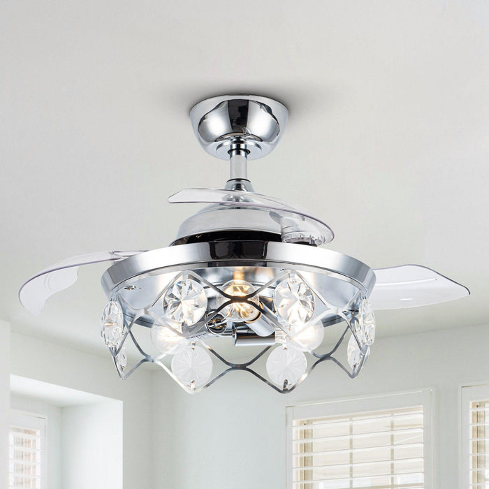 36" Broxburne Modern Chrome Downrod Mount Crystal Ceiling Fan with Lighting and Remote Control - Sweatfully
