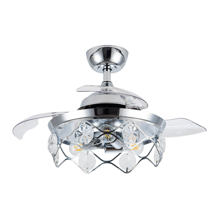 36" Broxburne Modern Chrome Downrod Mount Crystal Ceiling Fan with Lighting and Remote Control - Sweatfully
