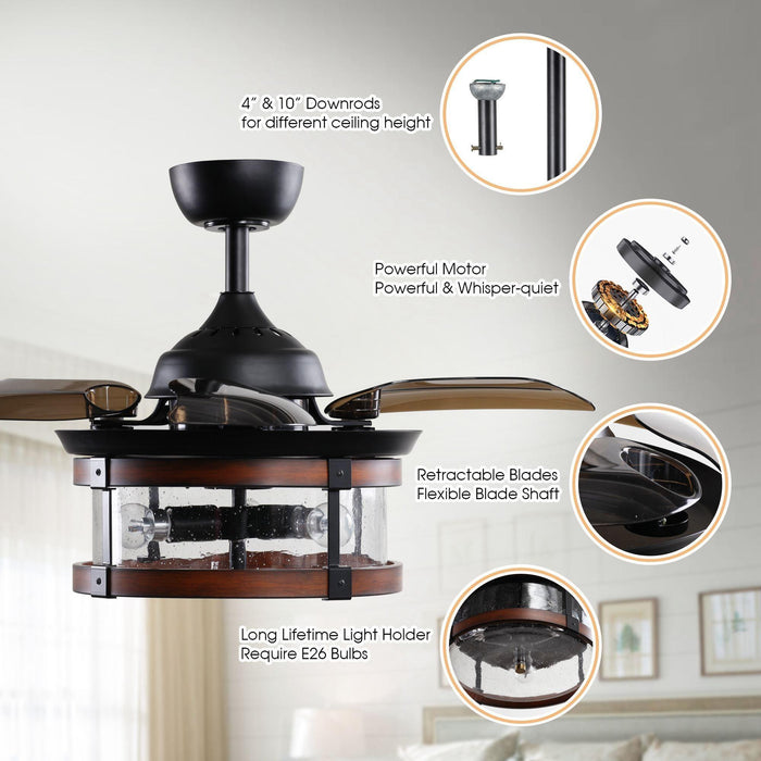 36" Caselli Industrial Downrod Mount Ceiling Fan with Lighting and Remote Control - Sweatfully