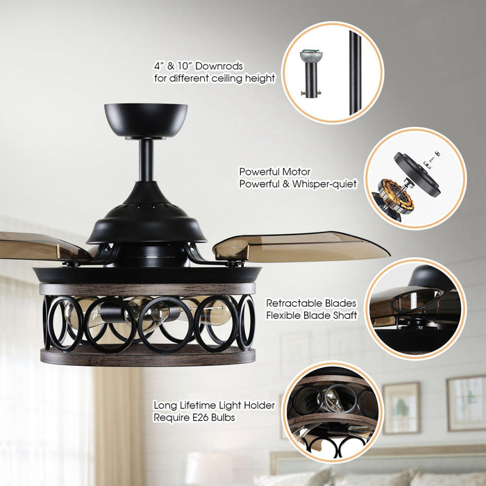 36" Mirelle Farmhouse Downrod Mount Ceiling Fan with Lighting and Remote Control - Sweatfully