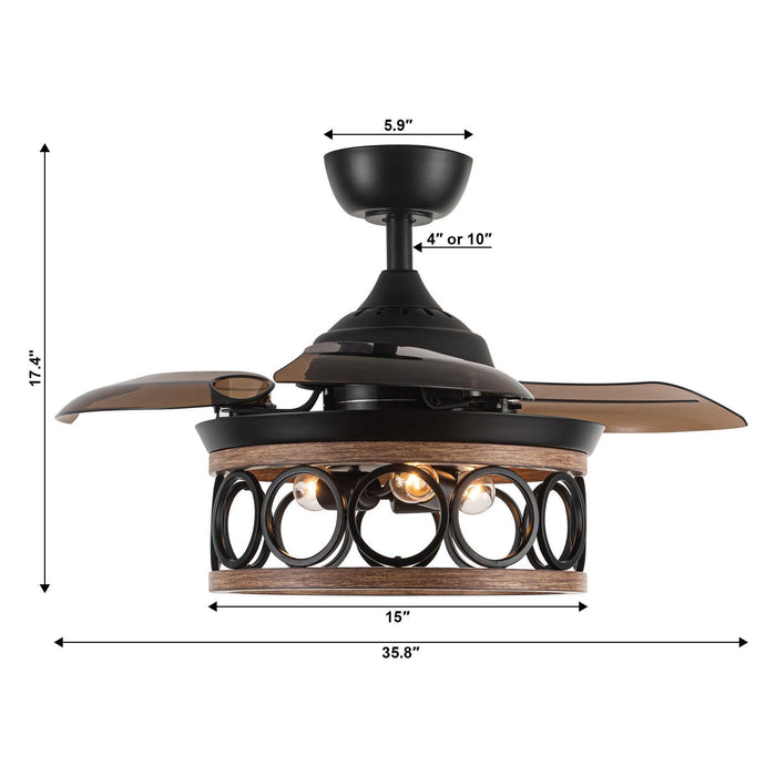 36" Mirelle Farmhouse Downrod Mount Ceiling Fan with Lighting and Remote Control - Sweatfully