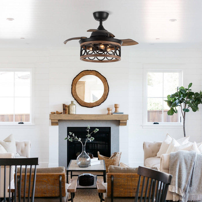 36" Mirelle Farmhouse Downrod Mount Ceiling Fan with Lighting and Remote Control - Sweatfully