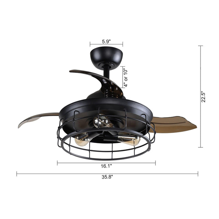 36" Pickett Industrial Downrod Mount Ceiling Fan with Lighting and Remote Control - Sweatfully