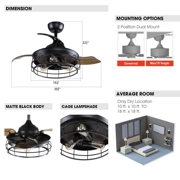 36" Pickett Industrial Downrod Mount Ceiling Fan with Lighting and Remote Control - Sweatfully