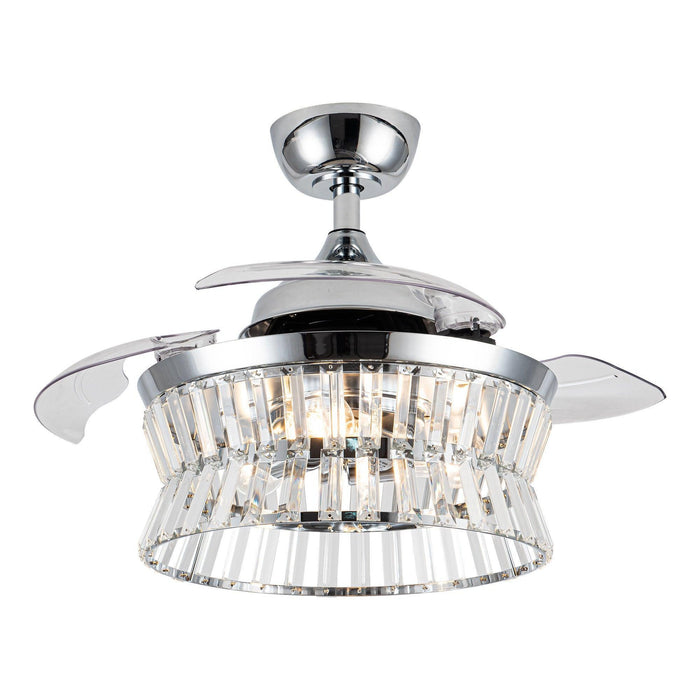 36" Prayag Modern Downrod Mount Crystal Ceiling Fan with Lighting and Remote Control - Sweatfully