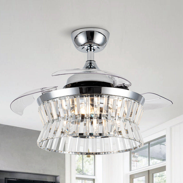 36" Prayag Modern Downrod Mount Crystal Ceiling Fan with Lighting and Remote Control - Sweatfully