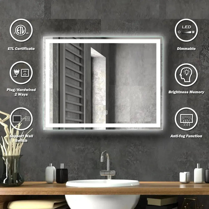 24 x 32  Inch Center Glow LED Bathroom Mirror - Sweatfully