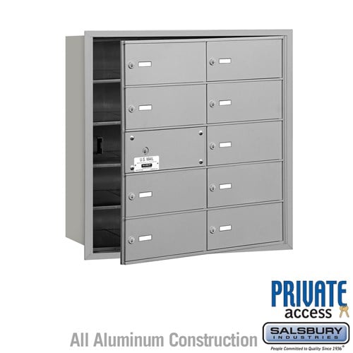 Salsbury 4B+ Horizontal Mailbox (Includes Master Commercial Lock) - 10 B Doors (9 usable) - Aluminum - Front Loading - Private Access - Sweatfully