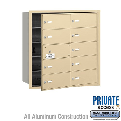 Salsbury 4B+ Horizontal Mailbox (Includes Master Commercial Lock) - 10 B Doors (9 usable) - Sandstone - Front Loading - Private Access - Sweatfully