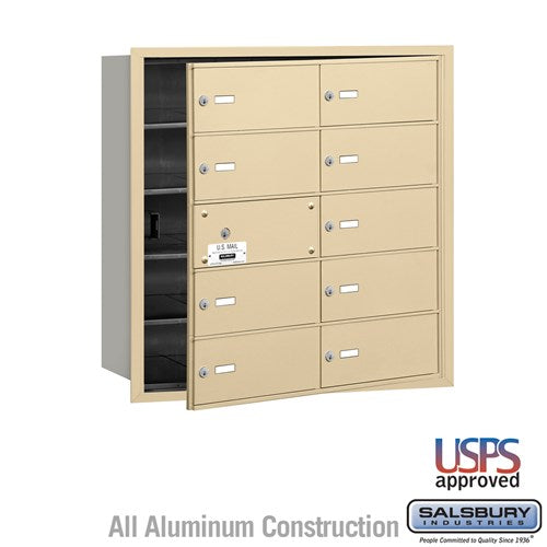 Salsbury 4B+ Horizontal Mailbox - 10 B Doors (9 usable) - Sandstone - Front Loading - USPS Access - Sweatfully