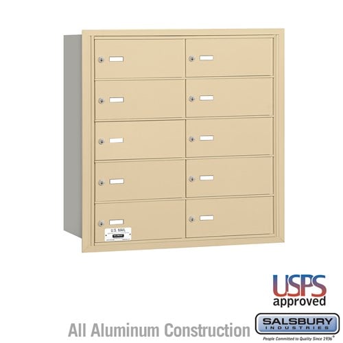 Salsbury 4B+ Horizontal Mailbox - 10 B Doors - Sandstone - Rear Loading - USPS Access - Sweatfully