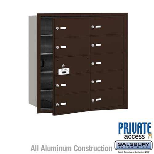 Salsbury 4B+ Horizontal Mailbox (Includes Master Commercial Lock) - 10 B Doors (9 usable) - Bronze - Front Loading - Private Access - Sweatfully