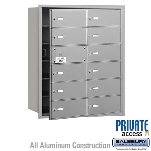 Salsbury 4B+ Horizontal Mailbox (Includes Master Commercial Lock) - 12 B Doors (11 usable) - Aluminum - Front Loading - Private Access - Sweatfully
