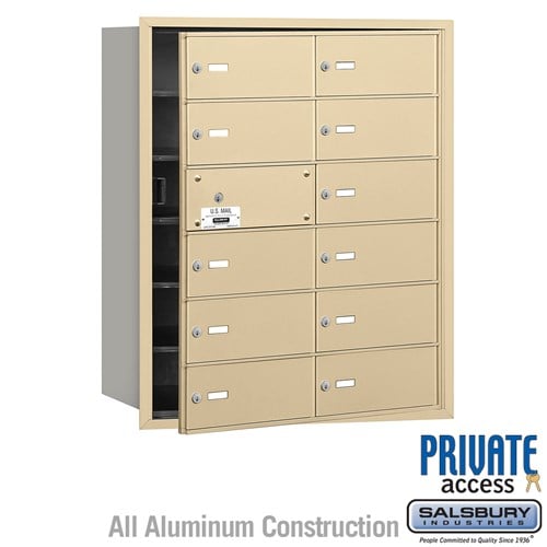 Salsbury 4B+ Horizontal Mailbox (Includes Master Commercial Lock) - 12 B Doors (11 usable) - Sandstone - Front Loading - Private Access - Sweatfully