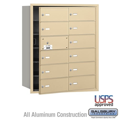 Salsbury 4B+ Horizontal Mailbox - 12 B Doors (11 usable) - Sandstone - Front Loading - USPS Access - Sweatfully