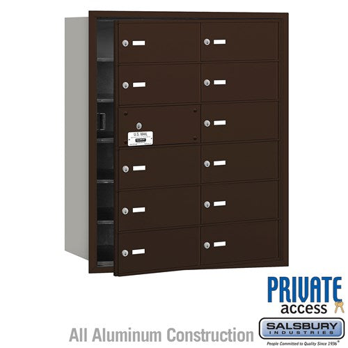 Salsbury 4B+ Horizontal Mailbox (Includes Master Commercial Lock) - 12 B Doors (11 usable) - Bronze - Front Loading - Private Access - Sweatfully
