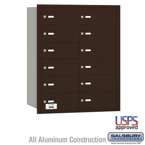 Salsbury 4B+ Horizontal Mailbox - 12 B Doors - Bronze - Rear Loading - USPS Access - Sweatfully