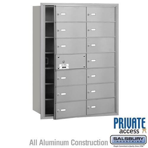 Salsbury 4B+ Horizontal Mailbox (Includes Master Commercial Lock) - 14 B Doors (13 usable) - Aluminum - Front Loading - Private Access - Sweatfully