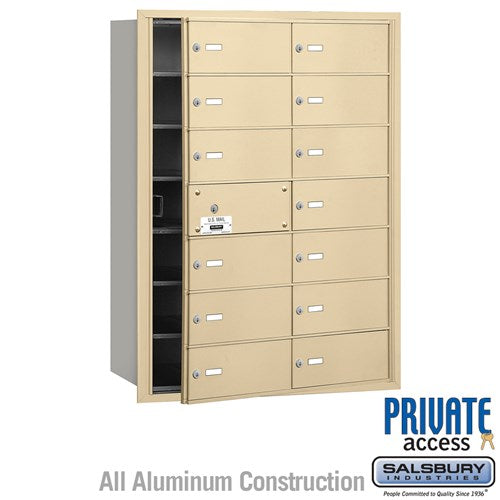 Salsbury 4B+ Horizontal Mailbox (Includes Master Commercial Lock) - 14 B Doors (13 usable) - Sandstone - Front Loading - Private Access - Sweatfully