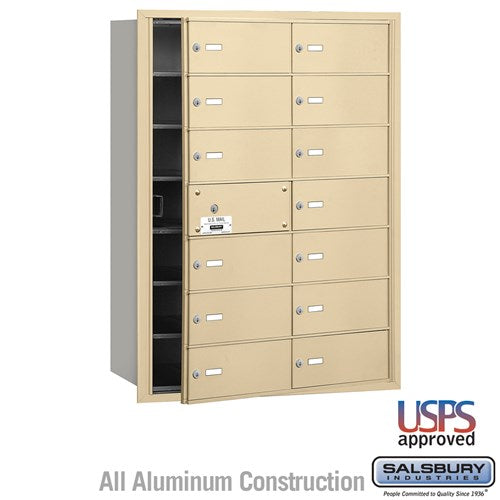 Salsbury 4B+ Horizontal Mailbox - 14 B Doors (13 usable) - Sandstone - Front Loading - USPS Access - Sweatfully