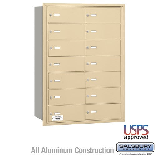 Salsbury 4B+ Horizontal Mailbox - 14 B Doors - Sandstone - Rear Loading - USPS Access - Sweatfully