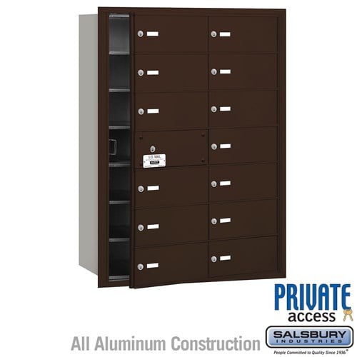 Salsbury 4B+ Horizontal Mailbox (Includes Master Commercial Lock) - 14 B Doors (13 usable) - Bronze - Front Loading - Private Access - Sweatfully