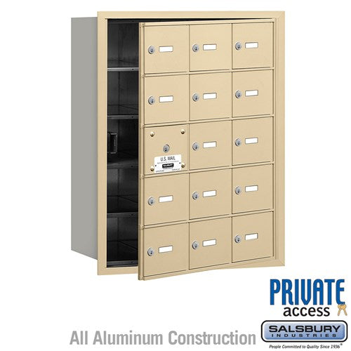Salsbury 4B+ Horizontal Mailbox (Includes Master Commercial Lock) - 15 A Doors (14 usable) - Sandstone - Front Loading - Private Access - Sweatfully