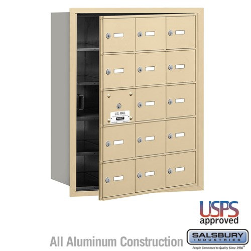 Salsbury 4B+ Horizontal Mailbox - 15 A Doors (14 usable) - Sandstone - Front Loading - USPS Access - Sweatfully