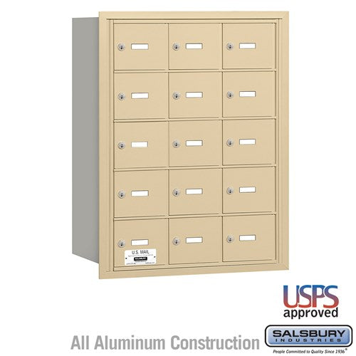 Salsbury 4B+ Horizontal Mailbox - 15 A Doors - Sandstone - Rear Loading - USPS Access - Sweatfully