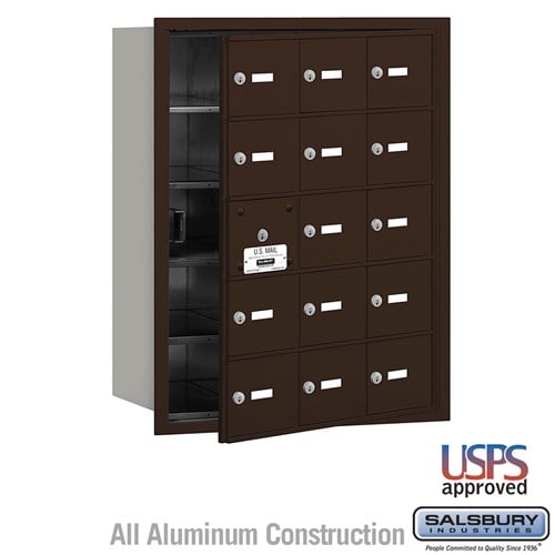 Salsbury 4B+ Horizontal Mailbox - 15 A Doors (14 usable) - Bronze - Front Loading - USPS Access - Sweatfully