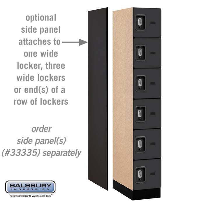 Salsbury 12" Wide Six Tier Box Style Designer Wood Locker - 1 Wide - 6 Feet High - 21 Inches Deep - Black - Silver Resettable Combination Locks - Sweatfully