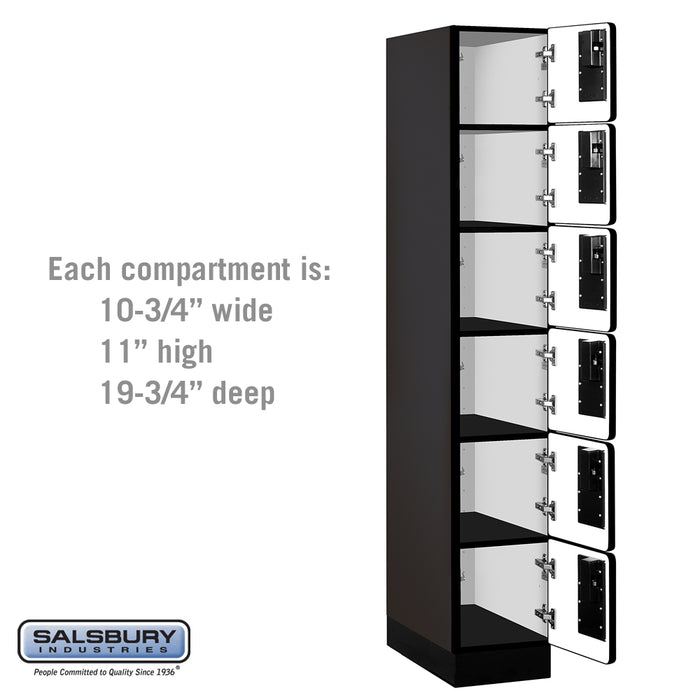 Salsbury 12" Wide Six Tier Box Style Designer Wood Locker - 1 Wide - 6 Feet High - 21 Inches Deep - Black - Hasps - Sweatfully