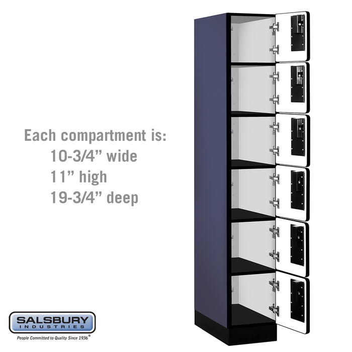Salsbury 12" Wide Six Tier Box Style Designer Wood Locker - 1 Wide - 6 Feet High - 21 Inches Deep - Blue - Hasps - Sweatfully