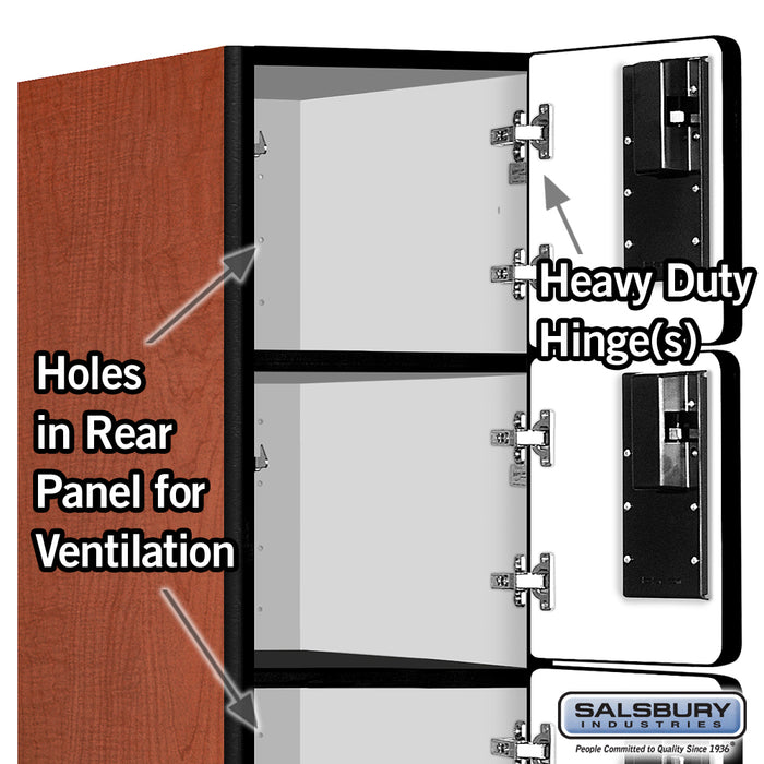 Salsbury 12" Wide Six Tier Box Style Designer Wood Locker - 1 Wide - 6 Feet High - 21 Inches Deep - Cherry - Hasps - Sweatfully
