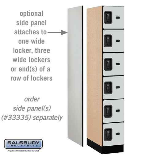 Salsbury 12" Wide Six Tier Box Style Designer Wood Locker - 1 Wide - 6 Feet High - 21 Inches Deep - Gray - Black Resettable Combination Locks - Sweatfully