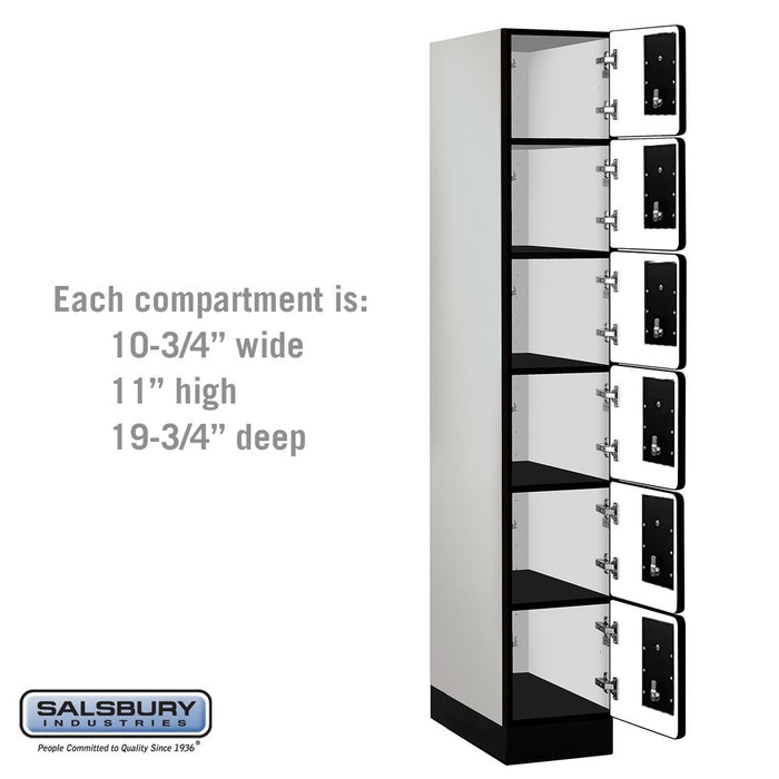 Salsbury 12" Wide Six Tier Box Style Designer Wood Locker - 1 Wide - 6 Feet High - 21 Inches Deep - Gray - Silver Electronic Locks - Sweatfully