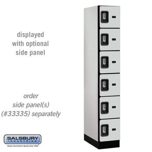 Salsbury 12" Wide Six Tier Box Style Designer Wood Locker - 1 Wide - 6 Feet High - 21 Inches Deep - Gray - Silver Resettable Combination Locks - Sweatfully