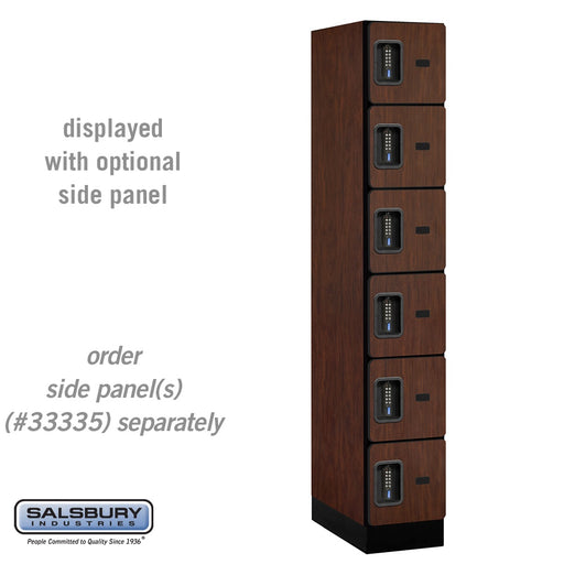 Salsbury 12" Wide Six Tier Box Style Designer Wood Locker - 1 Wide - 6 Feet High - 21 Inches Deep - Mahogany - Black Electronic Locks - Sweatfully