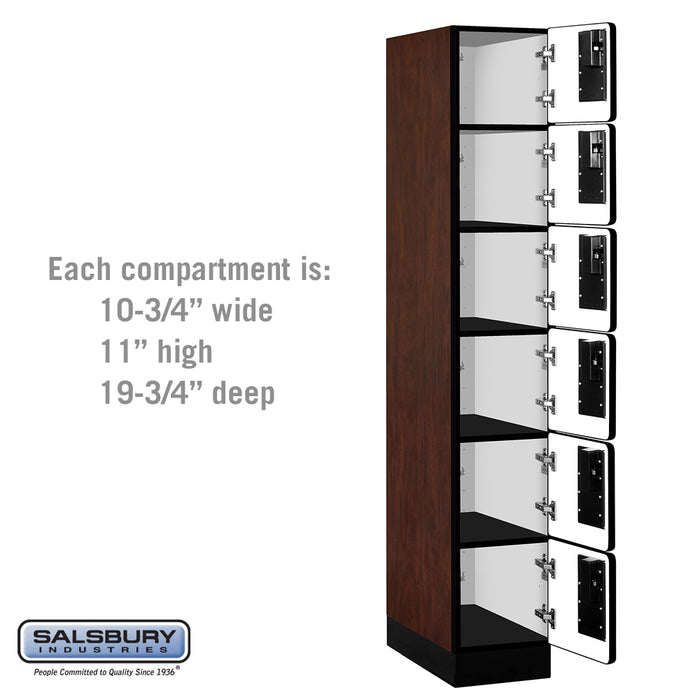 Salsbury 12" Wide Six Tier Box Style Designer Wood Locker - 1 Wide - 6 Feet High - 21 Inches Deep - Mahogany - Hasps - Sweatfully