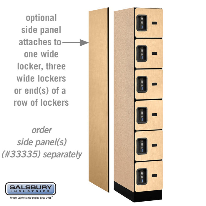 Salsbury 12" Wide Six Tier Box Style Designer Wood Locker - 1 Wide - 6 Feet High - 21 Inches Deep - Maple - Black Electronic Locks - Sweatfully