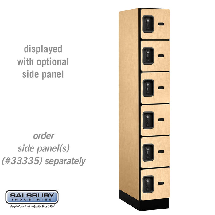 Salsbury 12" Wide Six Tier Box Style Designer Wood Locker - 1 Wide - 6 Feet High - 21 Inches Deep - Maple - Black Resettable Combination Locks - Sweatfully