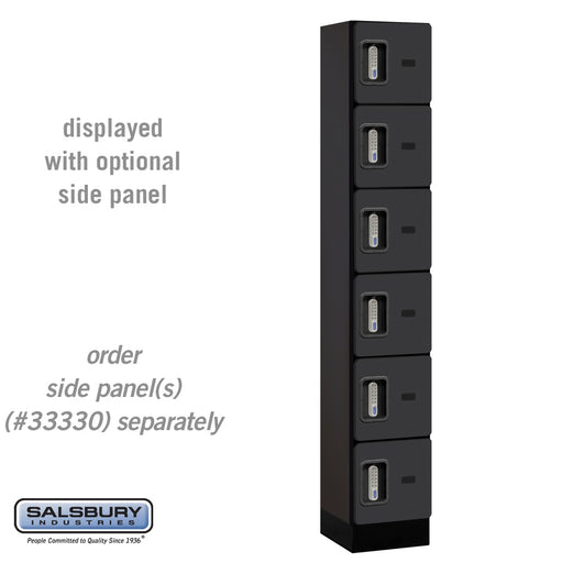Salsbury 12" Wide Six Tier Box Style Designer Wood Locker - 1 Wide - 6 Feet High - 15 Inches Deep - Black - Silver Electronic Locks - Sweatfully