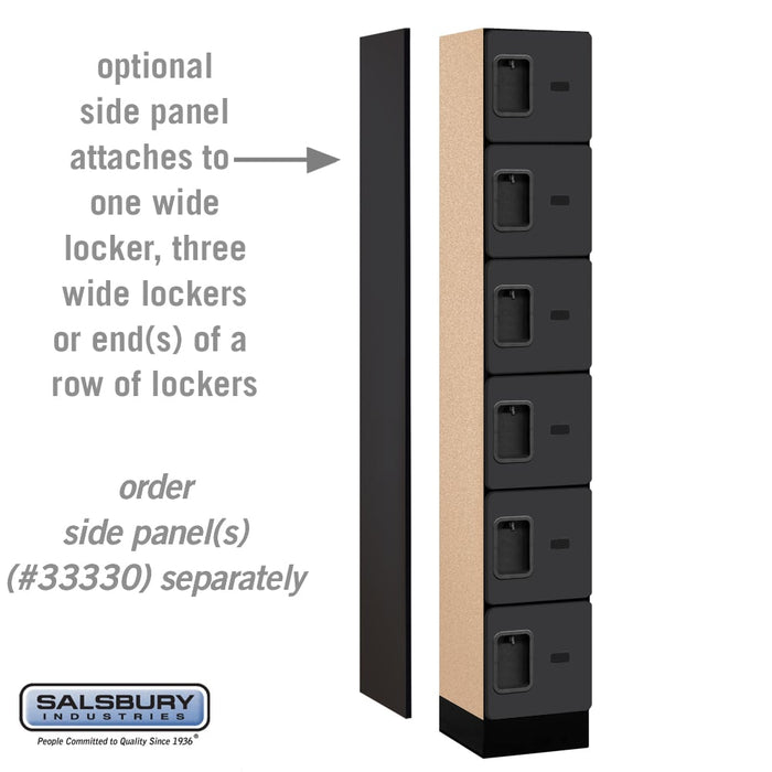 Salsbury 12" Wide Six Tier Box Style Designer Wood Locker - 1 Wide - 6 Feet High - 15 Inches Deep - Black - Hasps - Sweatfully